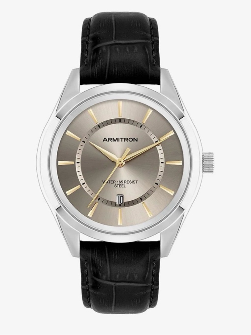 Armitron Silver Case Watch with Gray Dial and Black Leather Strap